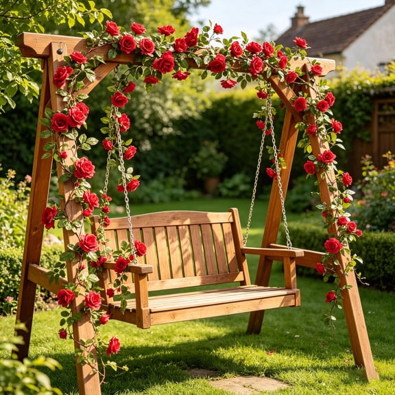 Artificial Rose Vine for Outdoor Courtyard Hanging, Faux Floral Garland for Home Balcony, Climbing Silk Rose Plant for Garden Fence, UV Resistant Vine for Year Round Display
