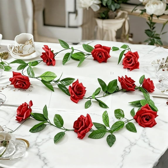 Artificial Rose Vine with 9 Blooms 90.5" Bendable Wire Core for Staircase Wall Banquet Large Scale Decor Includes 1 Piece