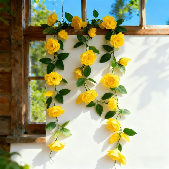 Artificial Rose Vine with 9 Blooms 90.5" Bendable Wire Core for Staircase Wall Banquet Large Scale Decor Includes 1 Piece