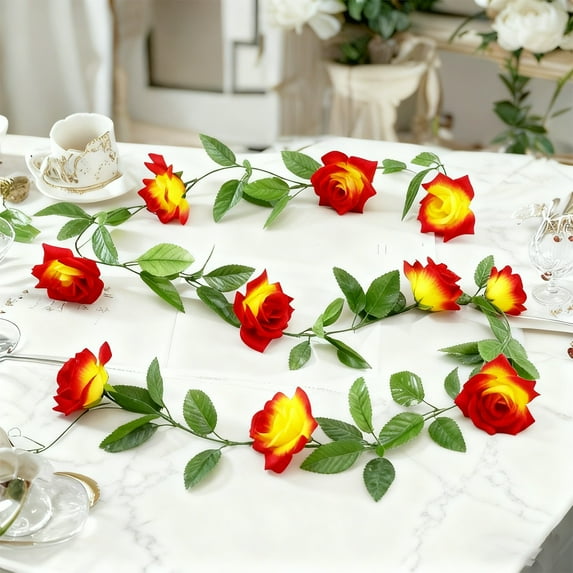 Artificial Rose Vine with 9 Blooms 90.5" Bendable Wire Core for Staircase Wall Banquet Large Scale Decor Includes 1 Piece