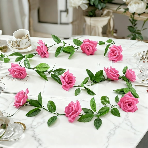 Artificial Rose Vine with 9 Blooms 90.5" Bendable Wire Core for Staircase Wall Banquet Large Scale Decor Includes 1 Piece