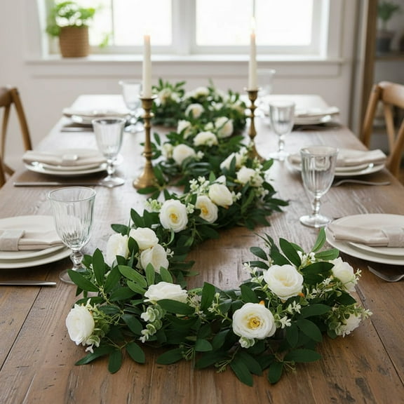 Artificial Rose Vines with Green Leaves, Hanging Flower Rattan for Wedding Backdrop and Home Decoration, Fake Rose Plant Vines for Arch Party Wall Ceiling Decor