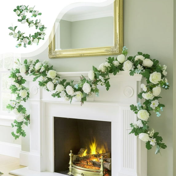 Artificial Rose Vines Wedding Arch Decor - 78.7" Faux Flower Garland for Wedding Backdrop, Bridal Shower, Party & Home Decor (White)