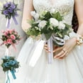 thumbnail image 1 of Artificial Rose Wedding Bouquet for Bride with Hydrangea & Baby’s Breath, Silk Ribbon Handle, Reusable Bridal Bouquet for Ceremony, Toss Bouquet, Home Decor, 1 of 7