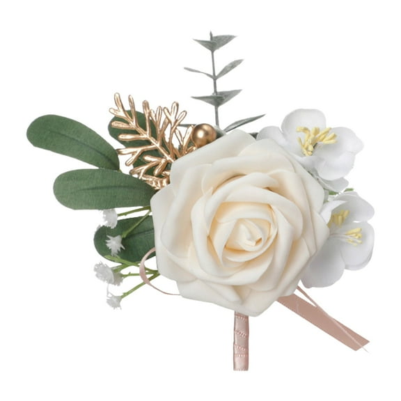 Artificial Rose Wedding Boutonniere - Silk Flowers, Pearl Decor & Adjustable Clip - Boutonniere for Groom/ Man in Weddings/Parties