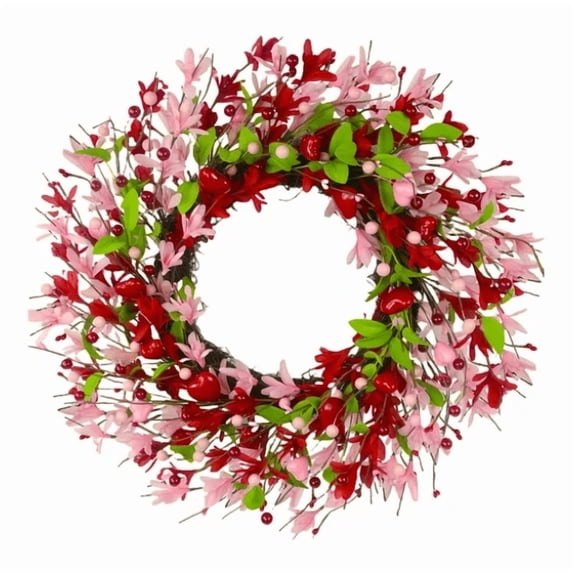 Artificial Rose Wreath Red Floral Door Wreath for Front Door Wall Wedding Anniversary Holiday Decoration Indoor Outdoor Farmhouse Home Decor,1PC,Red