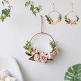 thumbnail image 1 of Artificial Rose Wreath | Simulation Flower Wall Hanging - Metal Frame - Pink Beige | Door Decoration, Home Bedroom Living Room Decor | 1 Pack | 13.77x7.87in | Easy Maintenance, 1 of 7