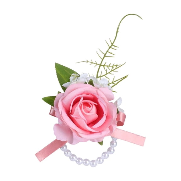 Artificial Rose Wrist Corsage, Elegant Floral Wrist Corsage with Pearl Bracelet for Wedding Bridesmaid, Prom, Formal Party, Bridal Shower Decor