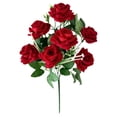 thumbnail image 1 of Artificial Roses 1 Pc 7 Heads Burnt Edge Bouquet Artificial Roses Flower with Stems Slik Fake Flowers Bouquet for Valentine's Day Home Wedding Party Decoration, 14.96 Inch, Red, 1 of 9