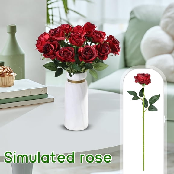 Artificial Roses 24-Piece Set - 20in Deep Red Stems, Perfect Valentine's Day Gift for Romantic Home Decor