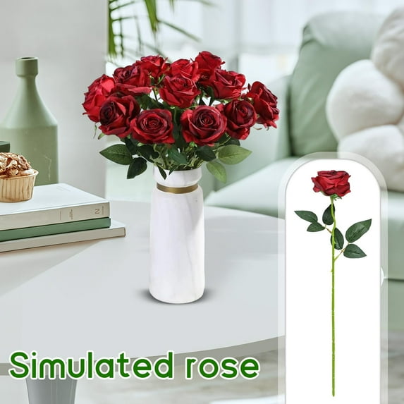 Artificial Roses 24-Piece Set - 20in Deep Red Stems, Perfect Valentine's Day Gift for Romantic Home Decor