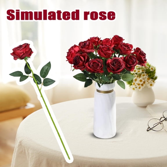 Artificial Roses 24-Piece Set - 20in Deep Red Stems, Perfect Valentine's Day Gift for Romantic Home Decor