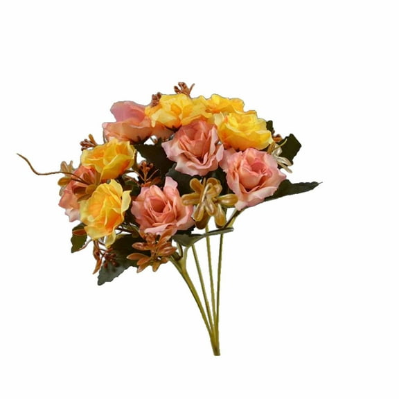 Artificial Roses 5 Forks 10 Mini Roses Plastic Fake Flowers for Home Decor Faux Rose Bush Arrangement for Table Centerpiece Shelf Living Room Bedroom Wedding Party Decoration Orange