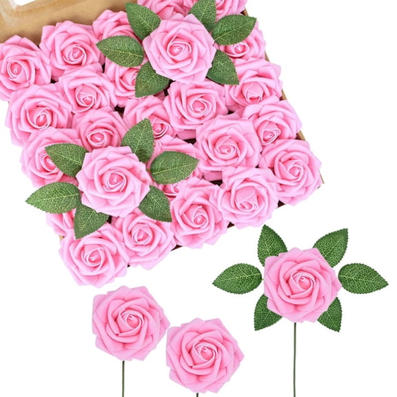 Artificial Roses Artificial Flowers Rose Flower Rose Heads, 20 Pcs Blush Foam Real Looking Roses with Stems, Fake Roses for DIY Wedding Bouquets, Centerpieces Arrangements, Valentine Decorations