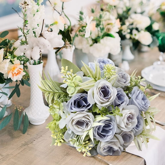 Artificial Roses Bouquet, 12 Stems Realistic Silk Faux Flowers with Daisies for Vase, Valentine's Day Home Decor, Table Centerpiece, Waterproof No Fade