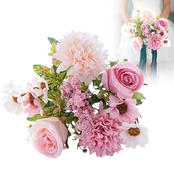 Artificial Roses Bouquet, Faux Flower for Centerpiece Decoration, Pink