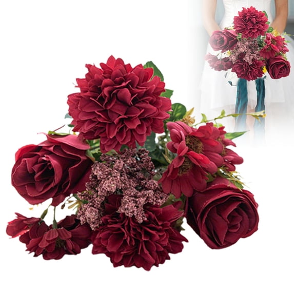 Artificial Roses Bouquet, Faux Flower for Centerpiece Decoration, Red