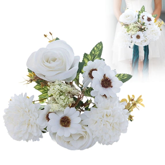 Artificial Roses Bouquet, Faux Flower for Centerpiece Decoration, White