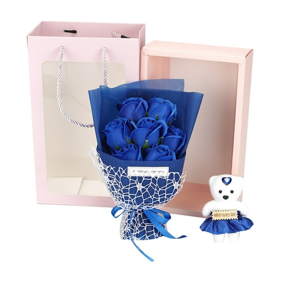 Artificial Roses Bouquet for Mothers Day Valentines Day Preserved Flowers Roses Bouquet with Bear Gift Box Rose Gifts for Women Her Wife Mom Grandma Sister Friends Birthday Anniversary Gifts