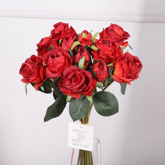 Artificial Roses Bouquet Silk Fake Flowers Home Decor Bulgarian Scorched Edge Rose Bouquets Hotel Restaurant Decoration