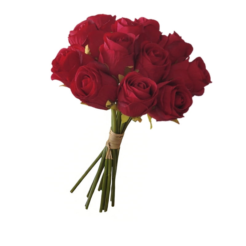Artificial Roses, Bunch of 12 Fake Red Roses with Stems, (9.4