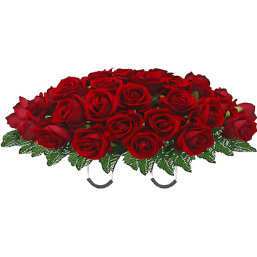 Artificial Roses Cemetery Flowers - Realistic - Outdoor Grave Decorations - Non-Bleed Colors - Saddle for Headstone,Outdoor Tombstone Memorial Decorations, Easy Fit(Red)