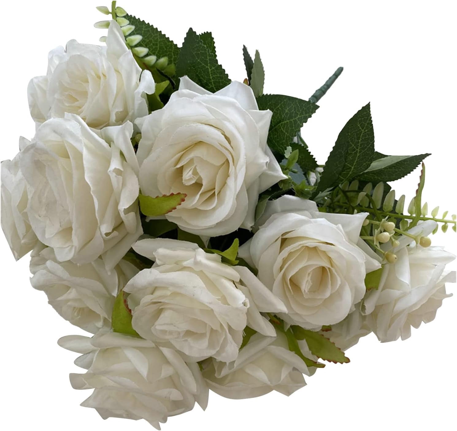 White Flake Roses Artificial Roses Flowers 12 Pcs Silk Roses Bouquet with Stem Realistic ...