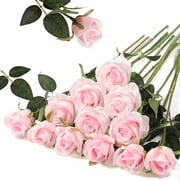 Artificial Roses Flowers ,3 Pcs Fake Velvet Realistic Silk Long Stem Roses Realistic Rose for DIY Wedding Centerpieces Flower Arrangement Home Decor Party & Valentines Pink