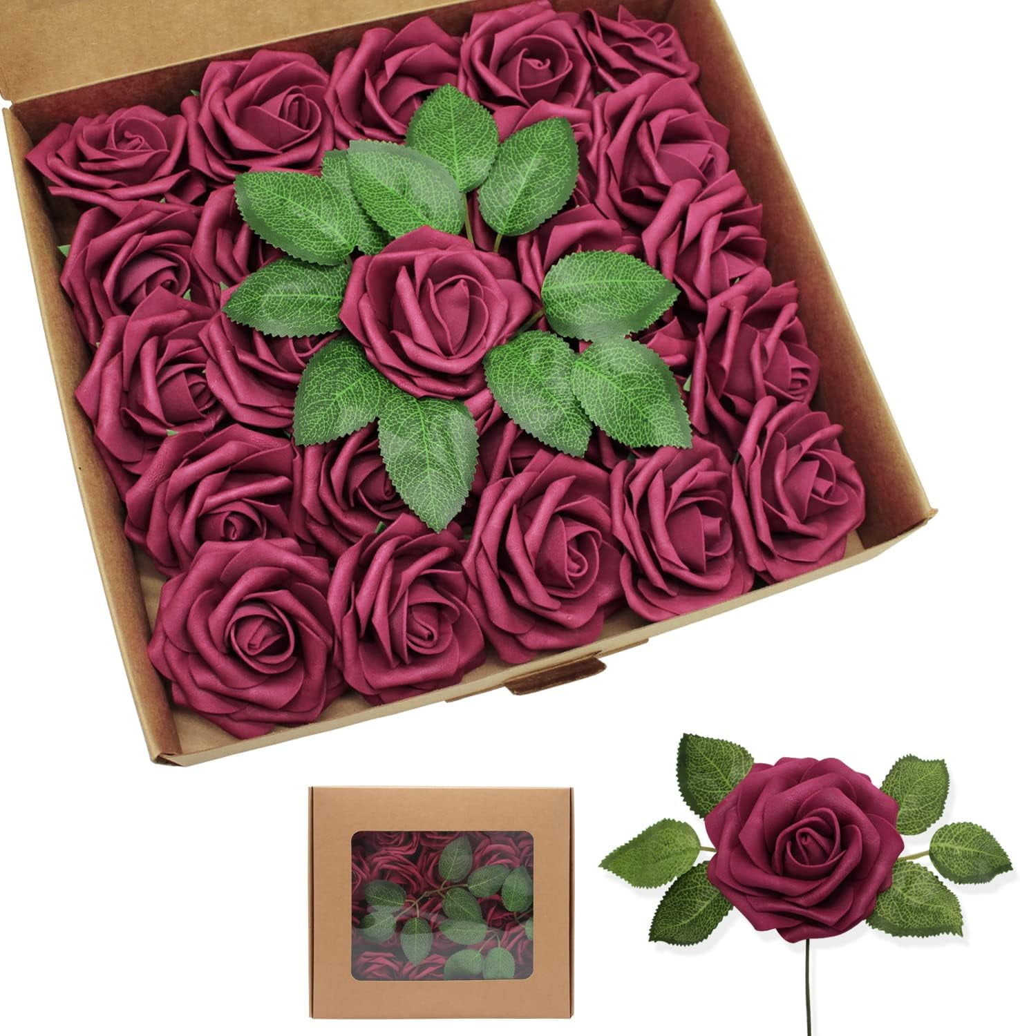 Artificial Roses Flowers 50pcs Real Looking Foam Fake Roses with Stems ...