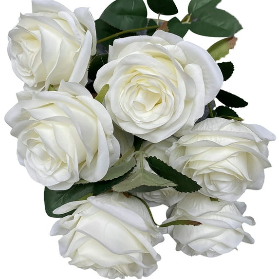 Artificial Roses Flowers 9 Heads Arrangement Silk Bouquet for Home Office Parties Bridal and Wedding Decoration