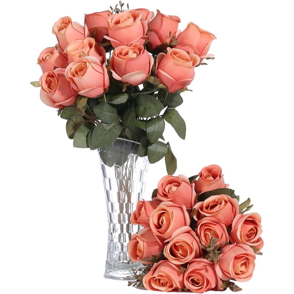 Artificial Roses Flowers Fake Silk Rose Bouquet 12 Heads 2 Packs of Realistic Blossom Roses for Home Wedding Party Floral Decoration Table Centerpieces, Black