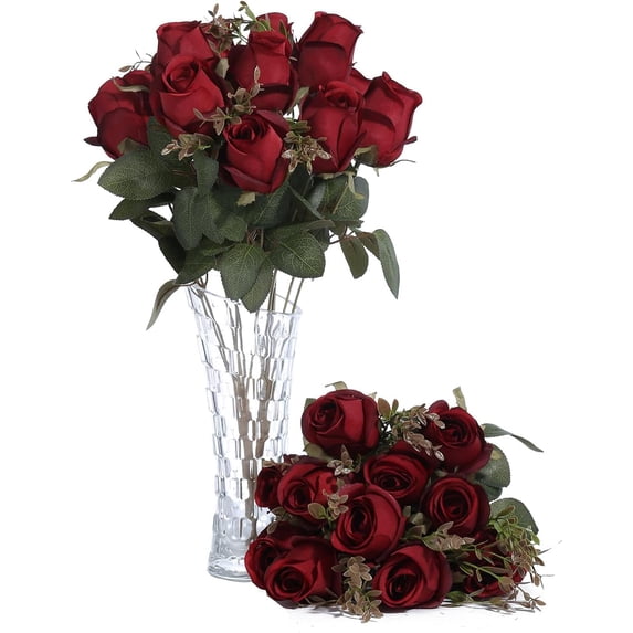 Artificial Roses Flowers Fake Silk Rose Bouquet 12 Heads 2 Packs of Realistic Blossom Roses for Home Wedding Party Floral Decoration Table Centerpieces, Black