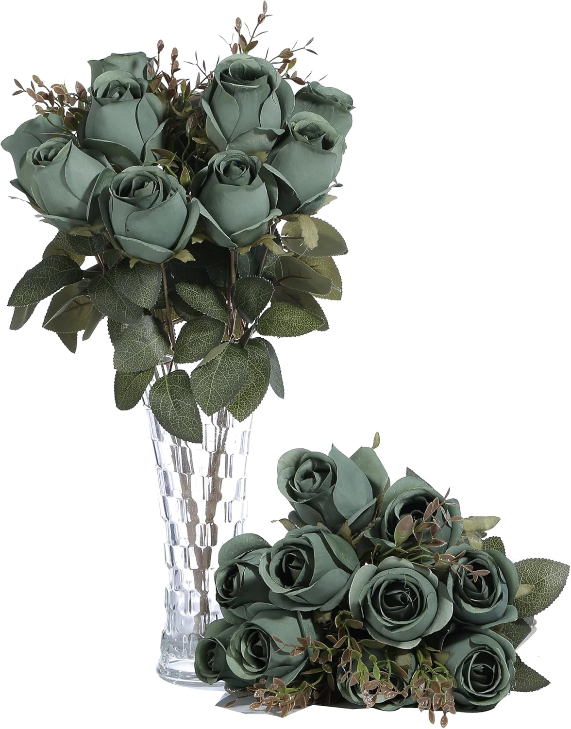 Artificial Roses Flowers Fake Silk Rose Bouquet 12 Heads 2 Packs of ...