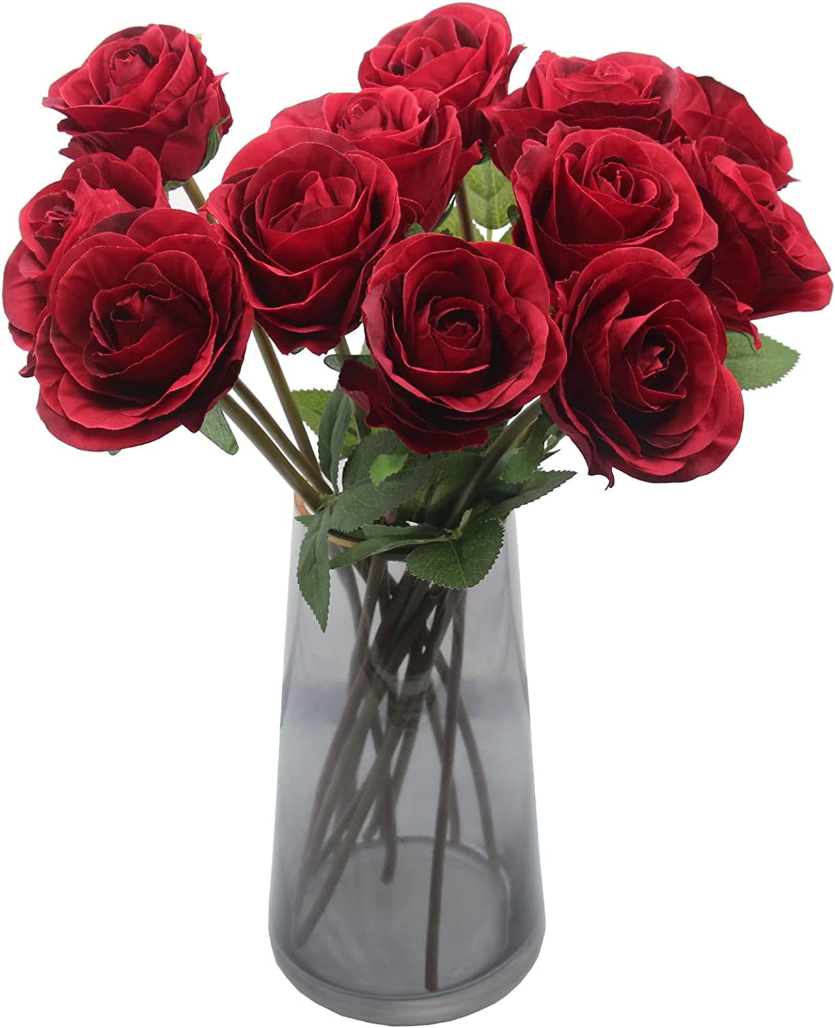 Artificial Roses Flowers for Flower Arrangement, 12 Pcs Silk Red Rose