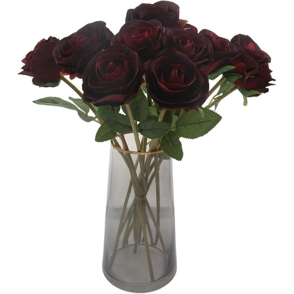 Artificial Roses Flowers for Flower Arrangement, Silk Dark Red Rose Bouquet for Halloween Home Decoration, Faux Burgundy Roses for Valentine's Day Parties and Wedding(, Burgundy)