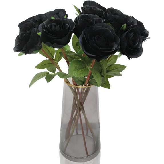 Artificial Roses Flowers for Flower Arrangement, Silk Red Rose Bouquet for Home Decoration, Faux Roses for Halloween Parties and Wedding Decoration (36, Black)