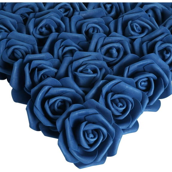 Artificial Roses Flowers Heads, Navy Blue Foam Fake Roses Bulk 3inch Stemless Faux Flowers for DIY Wedding Bouquets, Crafts, Wall Decor,Bridal Shower Party Home Decor(Navy Blue)