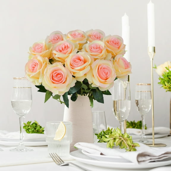 Artificial Roses,Realistic Silk Fake Rose Bouquet 10Pcs,19.7inch Light Pink,Perfect for Bridal Wedding Home Decoration