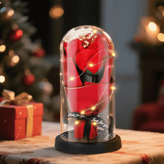 Qoosea Valentines Day Decorations, Eternal Flowers Bouquet, Red Rose Artificial Flowers for Mom Women Her, Unique Anniversary Mother's Day Christmas Birthday Gift, Home Decor