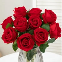 Artificial Roses Silk Flowers Fake Roses Bouquet Long Stem for Home Wedding Decoration Party (Red)