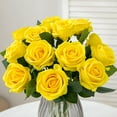 thumbnail image 1 of Artificial Roses Silk Flowers Fake Roses Bouquet Long Stem for Home Wedding Decoration Party (Yellow), 1 of 5