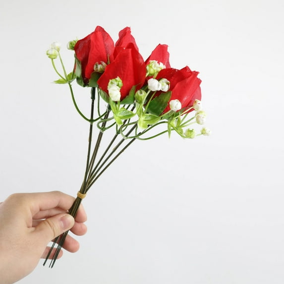 Artificial Roses with Stems, 1 Bundles Faux Flowers Rose, Small Silk Fake Flowers Bouquets for Home Valentine's Day Wedding Birthday Decorations, 10.6x4.7"