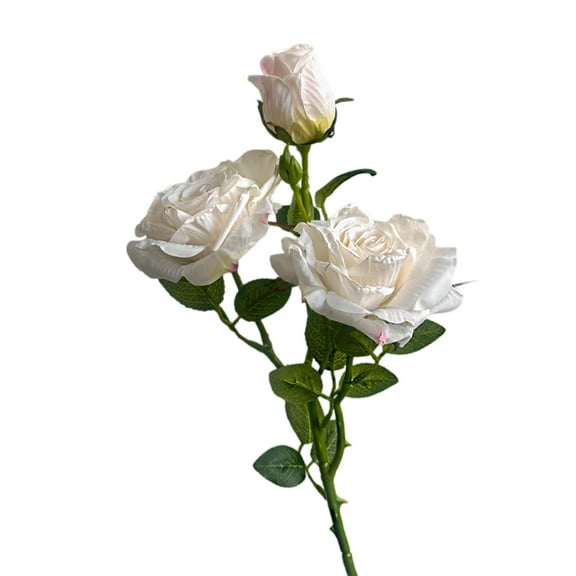 Artificial Roses with Stems, Roses, 28 in Total, 3 Bloom, Silk Flowers for Home Decor Indoor, Table Centerpieces, Dusty Blue Wedding Decor, Cream White, 1 Pc