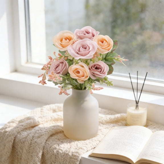 Artificial Roses for Wedding Decor | 12.6" Realistic Plastic Flowers in Orange, Pink, Purple, White | Home & Living Room Ornament