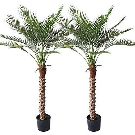 Artificial Sago Palm Tree 5FT Large Fake Palm Plant with 18 Trunks Perfect Tall Faux Tree in Pot for Indoor Outdoor House Home Office Garden Modern Decor Housewarming Gift (2Pack)
