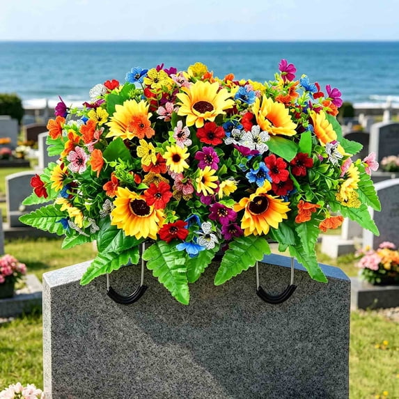 Artificial Satin Saddle Flower, 24-inch Silk Floral Arrangement for Memorial Day Cemetery Tombstone Decoration