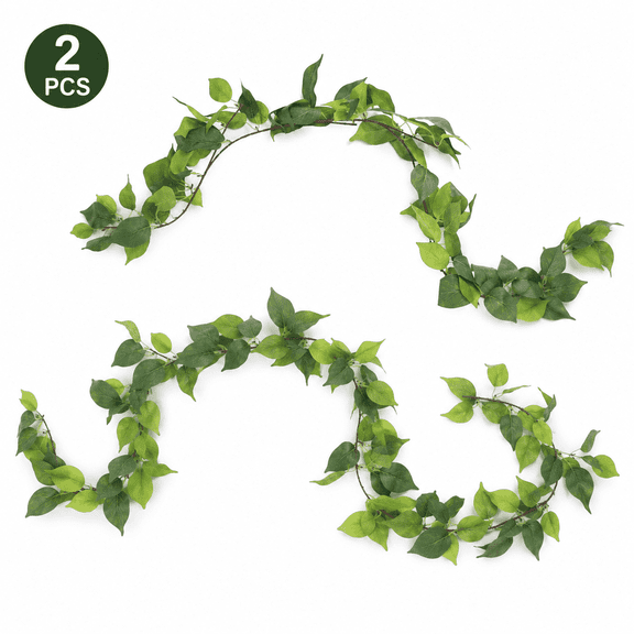 Artificial Scindapsus Vine Garland - Silk Green Hanging Plants for Wedding, Party, and Wall Decor,70.8 Inch,2 Pcs