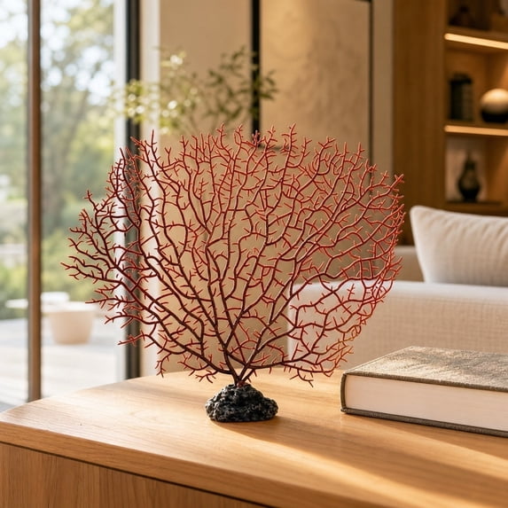 Artificial Sea Fan Coral Aquarium Ornament, 10.6x11.8in Soft Bendable Fake Coral Tree Fish Tank Landscape Decor with Weighted Base