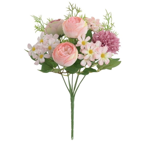 Artificial Seven Head Ball Chrysanthemum and Tea Rose Wedding Bouquet, Silk Flower Arrangements for Home Decor DIY Photography Props and Ceremony Decoration