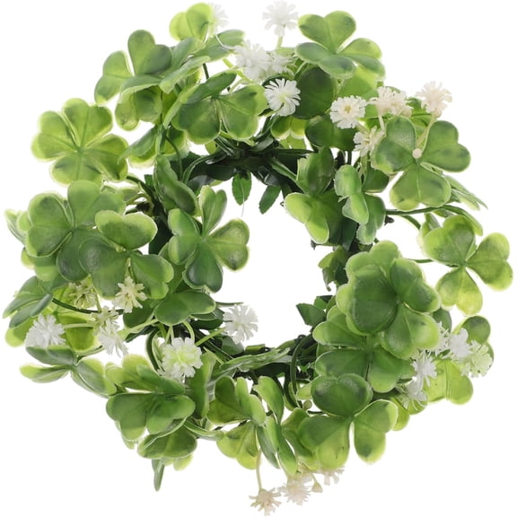 Artificial Shamrock Candle Ring Wreath St Patrick's Day Decor Small Tabletop Centerpiece Decoration Candle Ring for Home